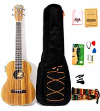 Ukelele acústico de madera de cebra satinada de 76,2 cm con preamplificador integrado y ecualizador de afinación