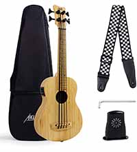 Ukelele bajo AKLOT Bamboo Electric Bass Baritone 30"Ukulele Madera maciza con funda Llave de afinación Humidificador