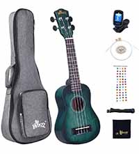 Winzz Ukelele Soprano Principiante para Niños Adulto con 6 Accesorios, Diseño de Color cian oscuro - 21 Pulgadas 